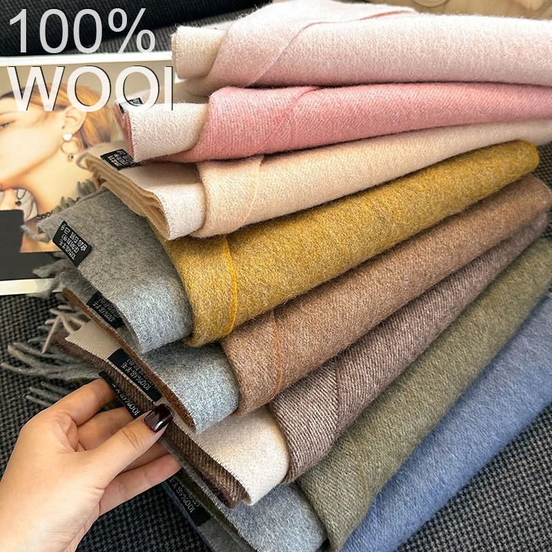 

Зимний шарф из 100% шерсти для женщин, теплые кашемировые шарфы, хиджаб, однотонная женская длинная шаль, женский шарф-бандана из пашмины