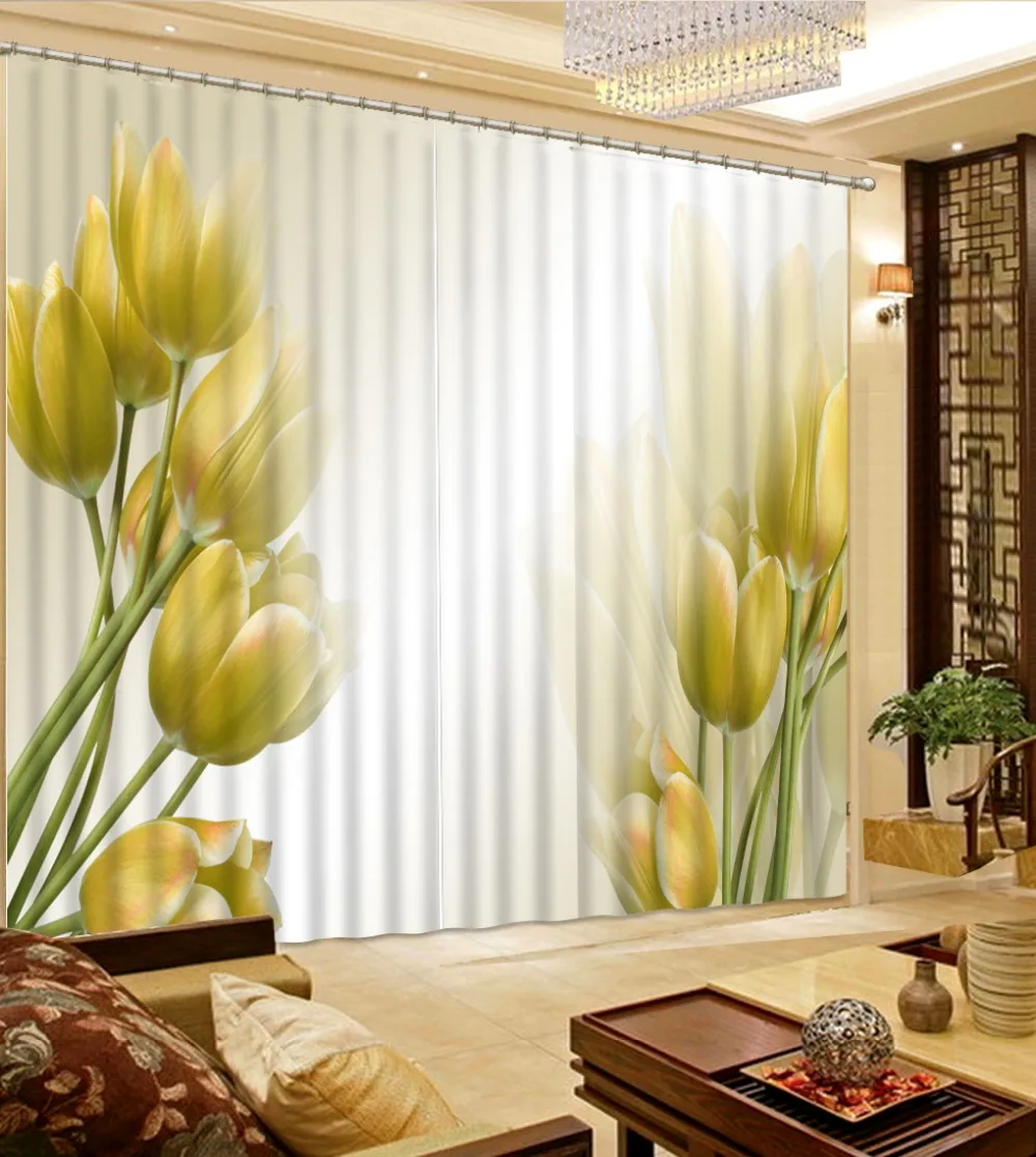 Luxury European Modern yellow flower fashion decor home decoration for bedroom curtains 3d for living room