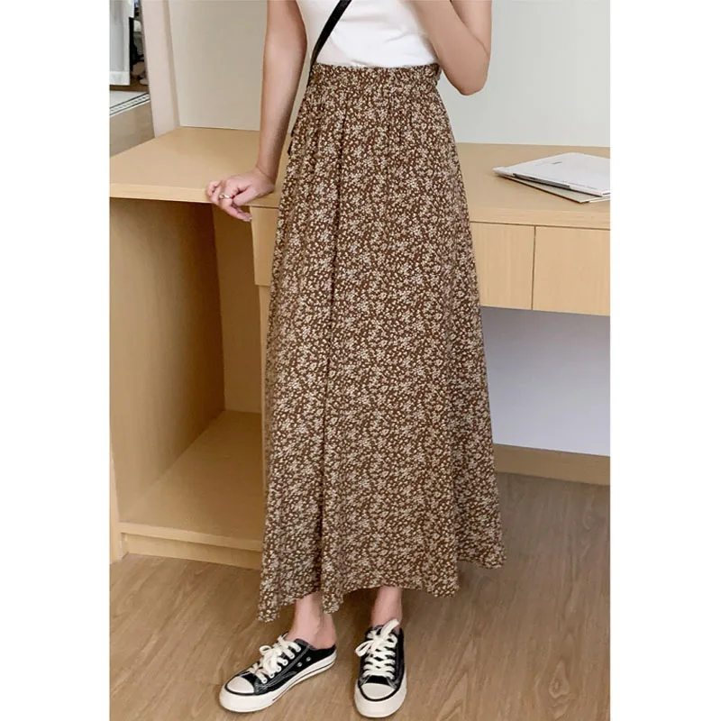 2024 New Women's Summer Fashion Elegant Loose Casual Versatile Commute Korean Version Printed High Waist Sweet Floral Skirt