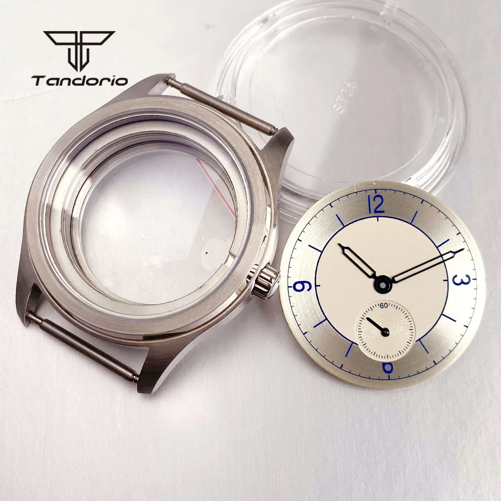 Fit for ST1701 Movement Wristwatch Accessory Stainless Steel 38mm Brushed Watch Case+Dial Hands Set Transparent Exhibition Back