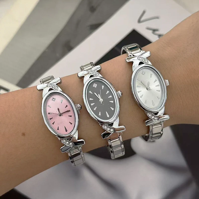 Classic Design Oval Shape Watch Dial Bangle High Quality Stainless Steel DIY 9MM Width Italian Elastic Charm Bracelet Jewelry