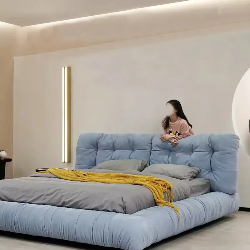 Cloud bed Italian minimalist  Technology cloth  Double wabi sand  Fabric bed Modern simplicity