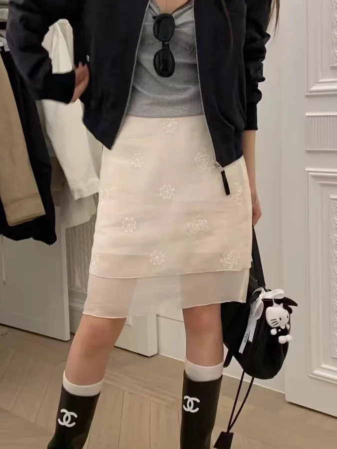 

Женская короткая юбка East Gate с высокой талией, А-силуэта, с вышивкой, цветочным кружевом и эффектом похудения, двухслойная