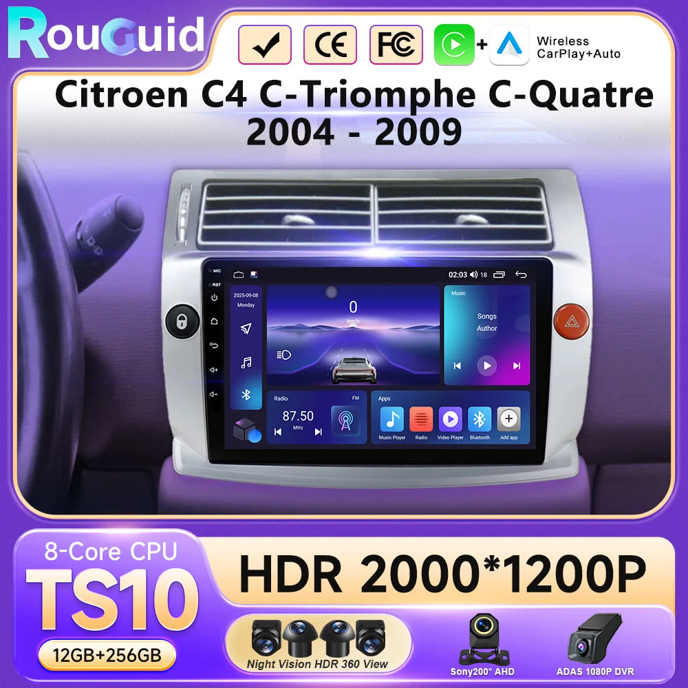 

For Citroen C4 C-Triomphe Quatre 2004-2014 Android 16 Car Stereo Radio Multimedia Player GPS Navigation Head Unit Carplay Auto