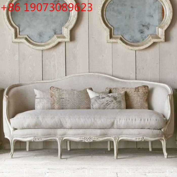 

French solid wood furniture retro carved old sofa French retro three-person sofa neoclassical living room sofa