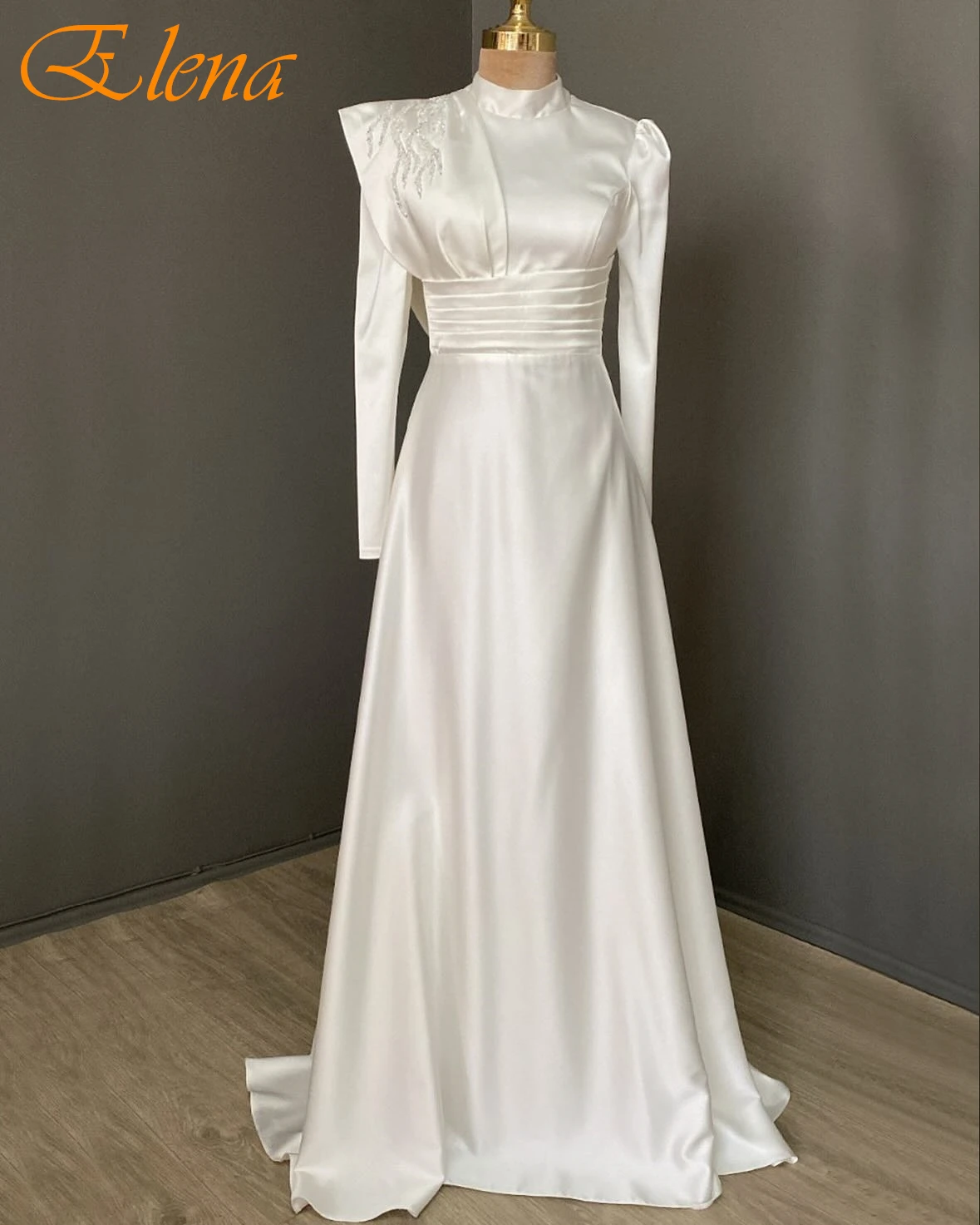 

Customized A-Line Crew Neck Long Sleeves Elegant Formal Evening Dress Modern Classic Party Dress Fashion Delicate Prom Dress