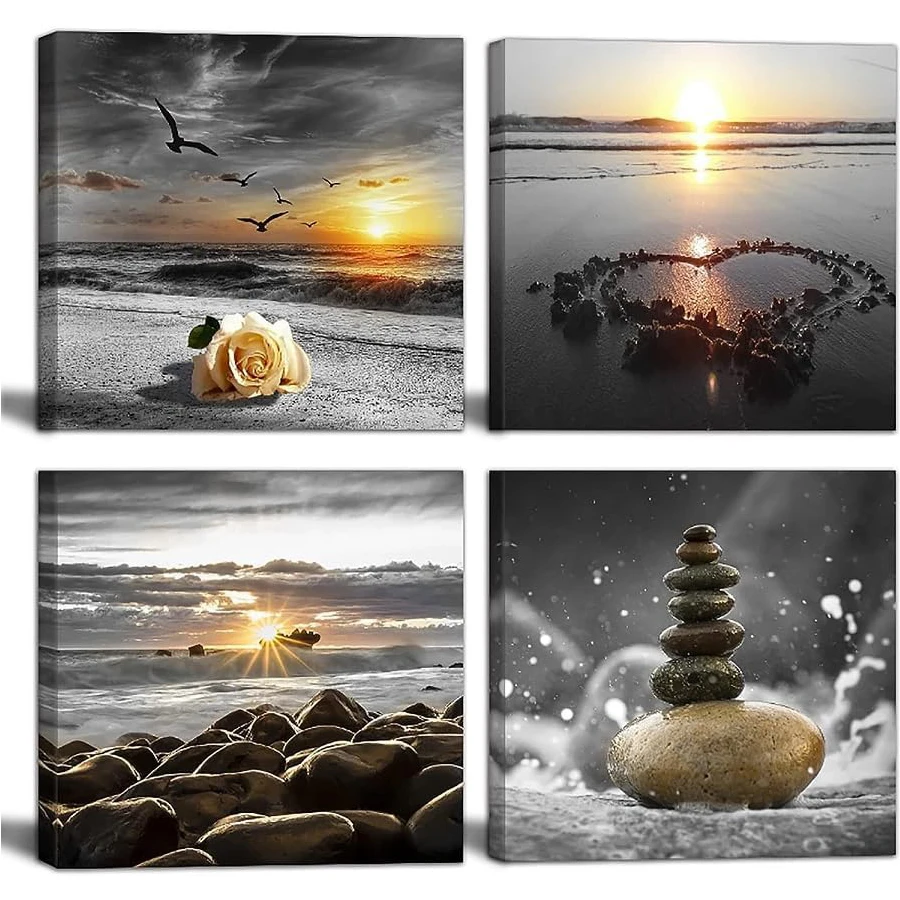 5D diamond painting Zen Golden Sea Sunset Sea View Wall Painting Ocean Sunrise Love diamond embroidery mosaic 4 pcs Home Decor