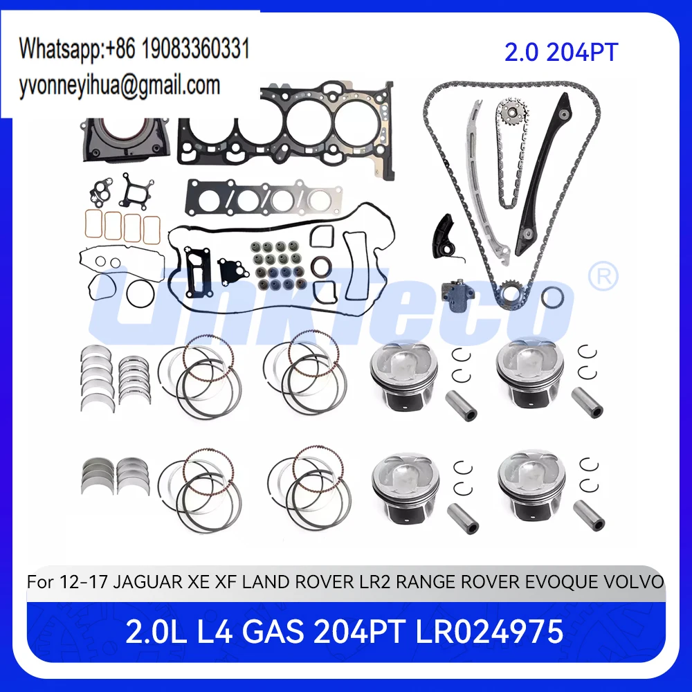 

Комплект для капитального ремонта двигателя: поршневые кольца, цепь ГРМ, полный комплект прокладок для 2.0 T L 204PT Jaguar XE XF Land Rover Discovery Sport L550 2.0L
