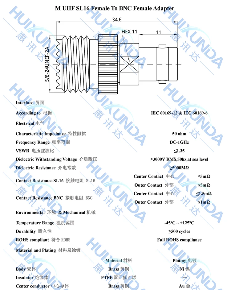 SL16/BNC-KK SL16 أنثى إلى BNC شاحن أنثي BNC/UHF-KK RF موصل M/Q9
