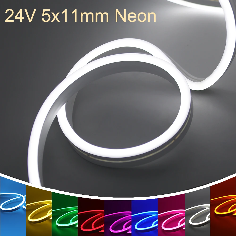 

24V Led Neon Strip Lights 2835 Flex Tape IP67 Waterproof Rope Silicon Tube Bar 5mm X 11mm DIY Christmas Holiday Decoration Light