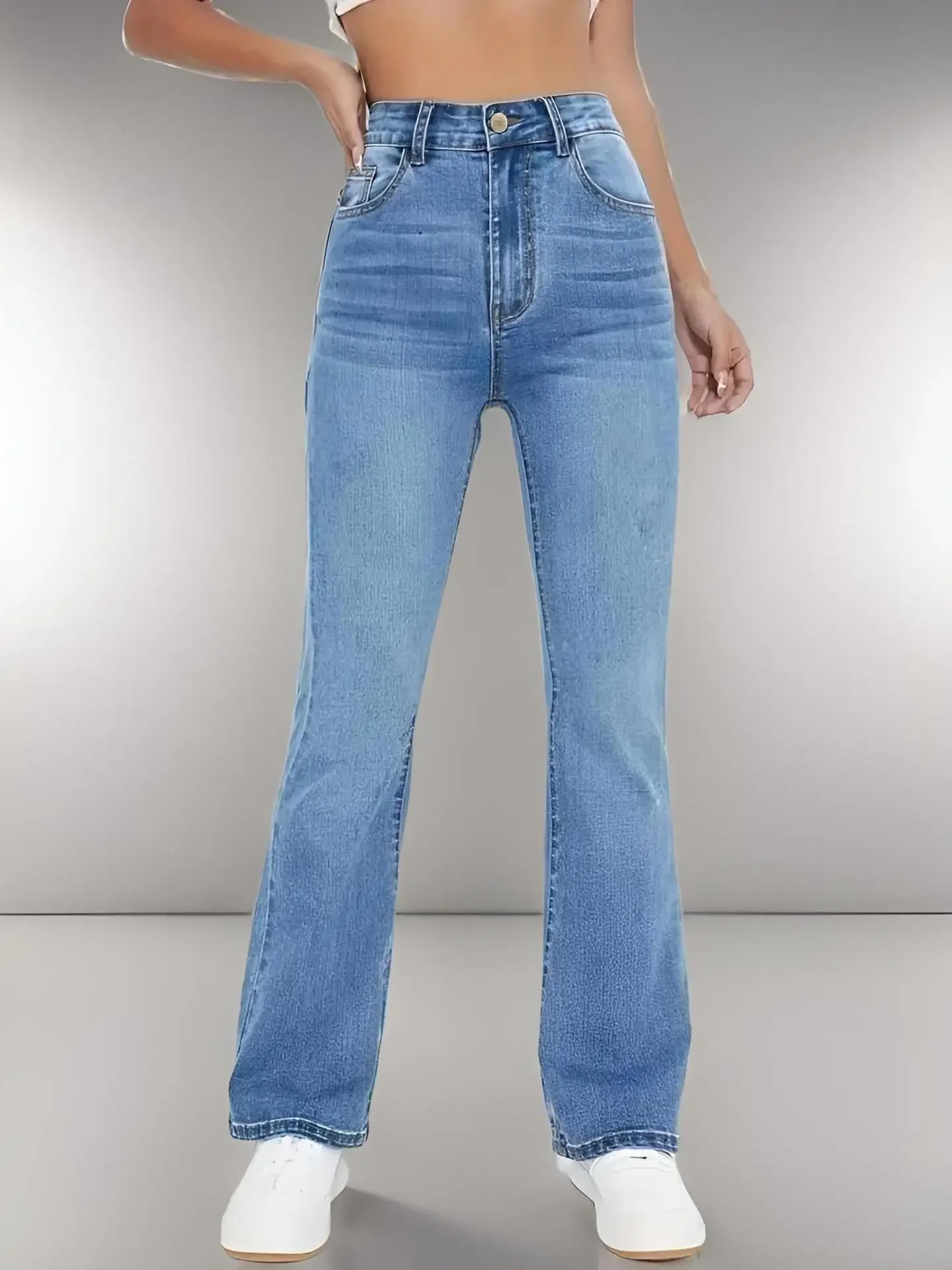 Nouveau femmes épicé fille enveloppé hanche cloche bas pantalon décontracté polyvalent taille haute lavé Denim pantalon pour les femmes
