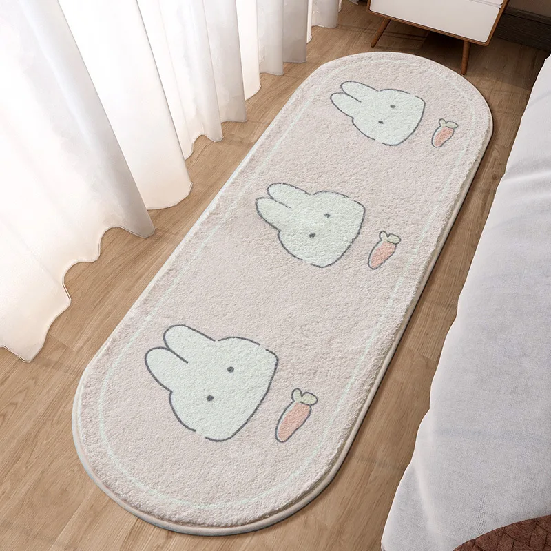 Cartoon Faux Lamb Wool Bedroom Bedside Rugs Lovely Rabbit Pink Bed Area Carpet Soft No Icy Feet for Girls Children Bed Room Rug