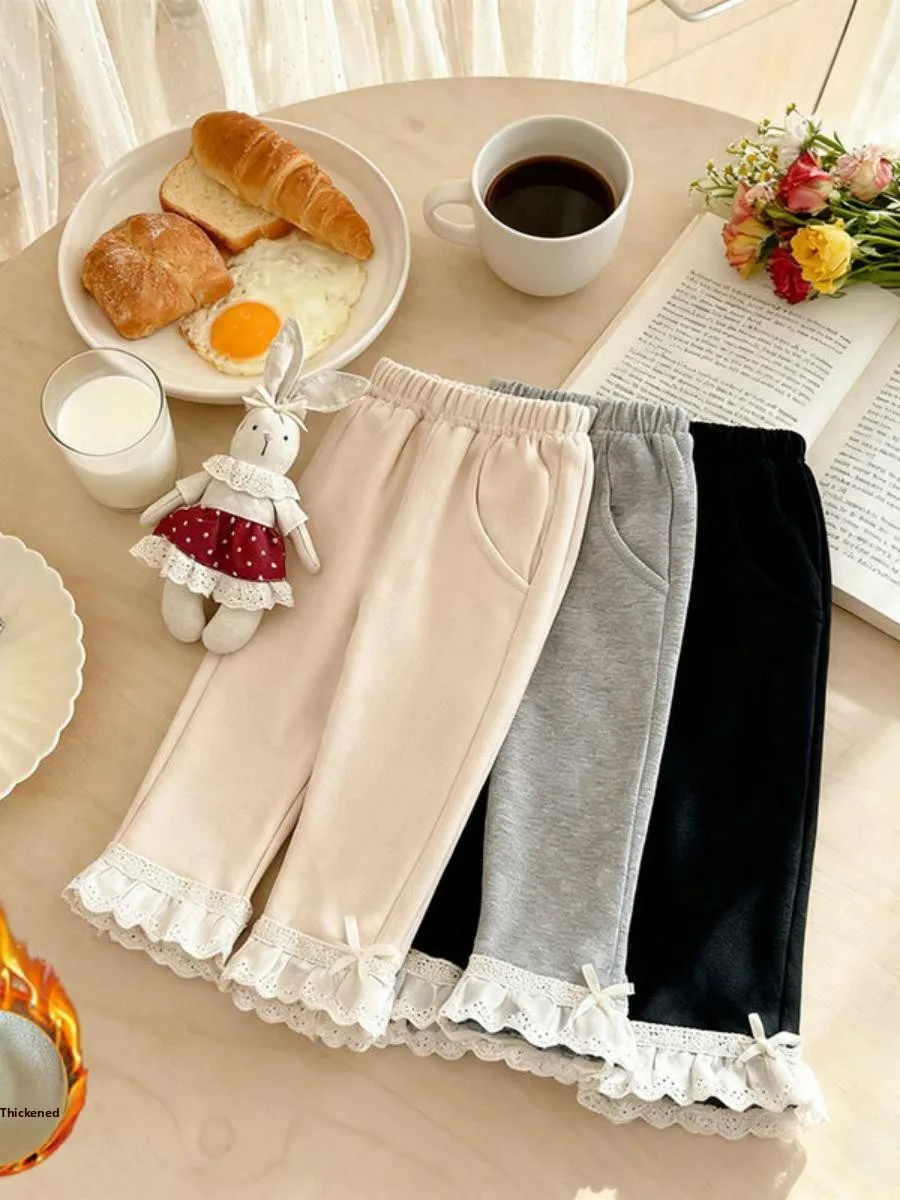 Meisjes Winter Thiened Fce Casual broek Dunne fluwelen lange broek Herfst Winter Faionable Kinderkleding Babykleding