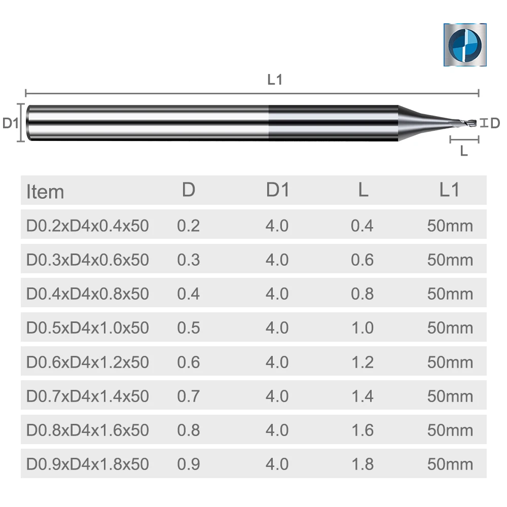 2 Suling Micro Flat End Mill 0.2-0.9Mm Mini CNC Router Bit 4Mm Shank Wolfram Karbida End mill Mini Milling Cutter