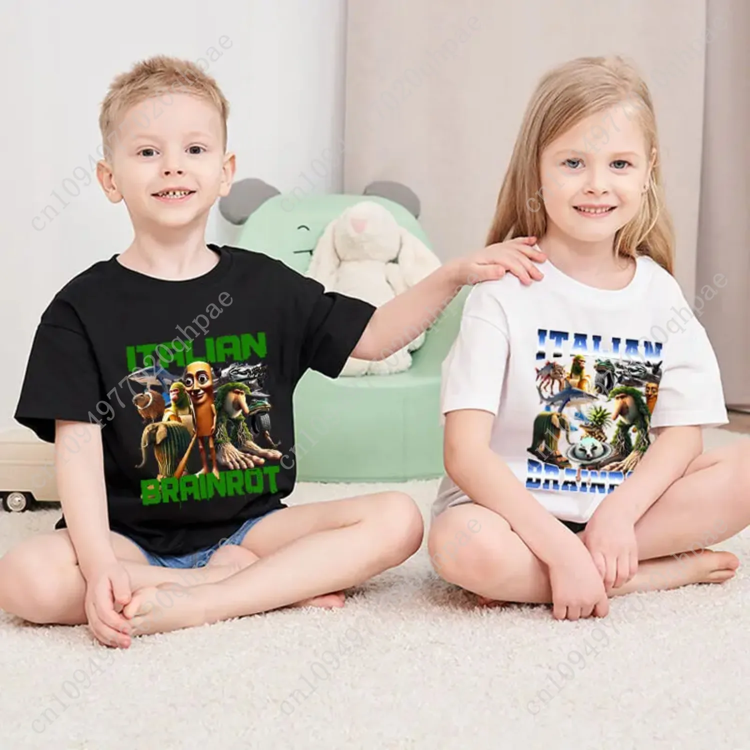 تي شيرت من سلسلة Brainrot الإيطالية تي شيرت صيفي ساخن مطبوع عليه حيوانات AI ملابس أطفال لطيفة بأكمام قصيرة للأولاد والبنات قاعدة علوية لهدايا عيد الميلاد