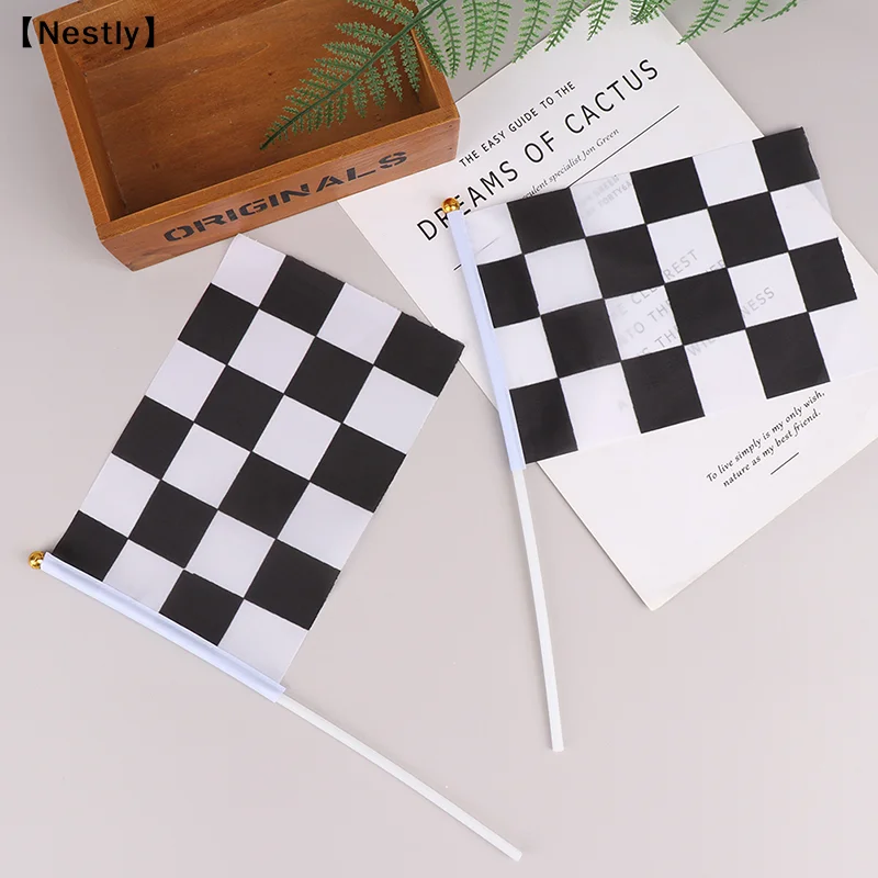 10Pcs Checkered Black White Pennant Banner Racing Flags Stick Racing Traffic Cones Party Decor Racing Car Party Supplies〔Nest〕 - view 3