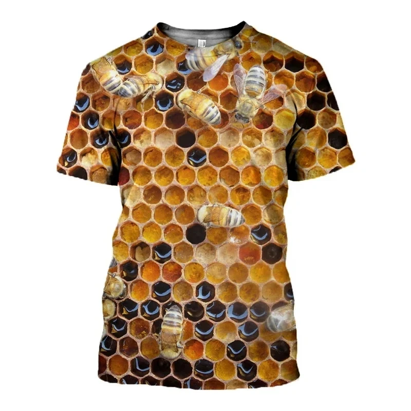 Fun Bee Pattern Men's T-shirtSummer Short sleeved T-shirt Plus Size Harajuku Street O-neck Comfortable Loose Top