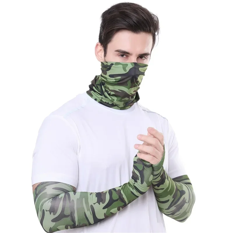 Tactical Camouflage Face Bandana Sleeves 2pcs/Set Windproof Cycling Hiking Scarves Seaming Process Camping Head Scarf Arm Sleeve