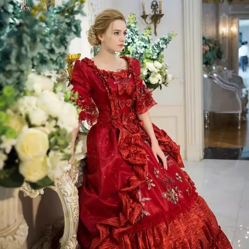 European Court Costume Ladies Performance Costume Queen British Costume Performance Drama Classical Event Burgundy Dress 시상식 드레스