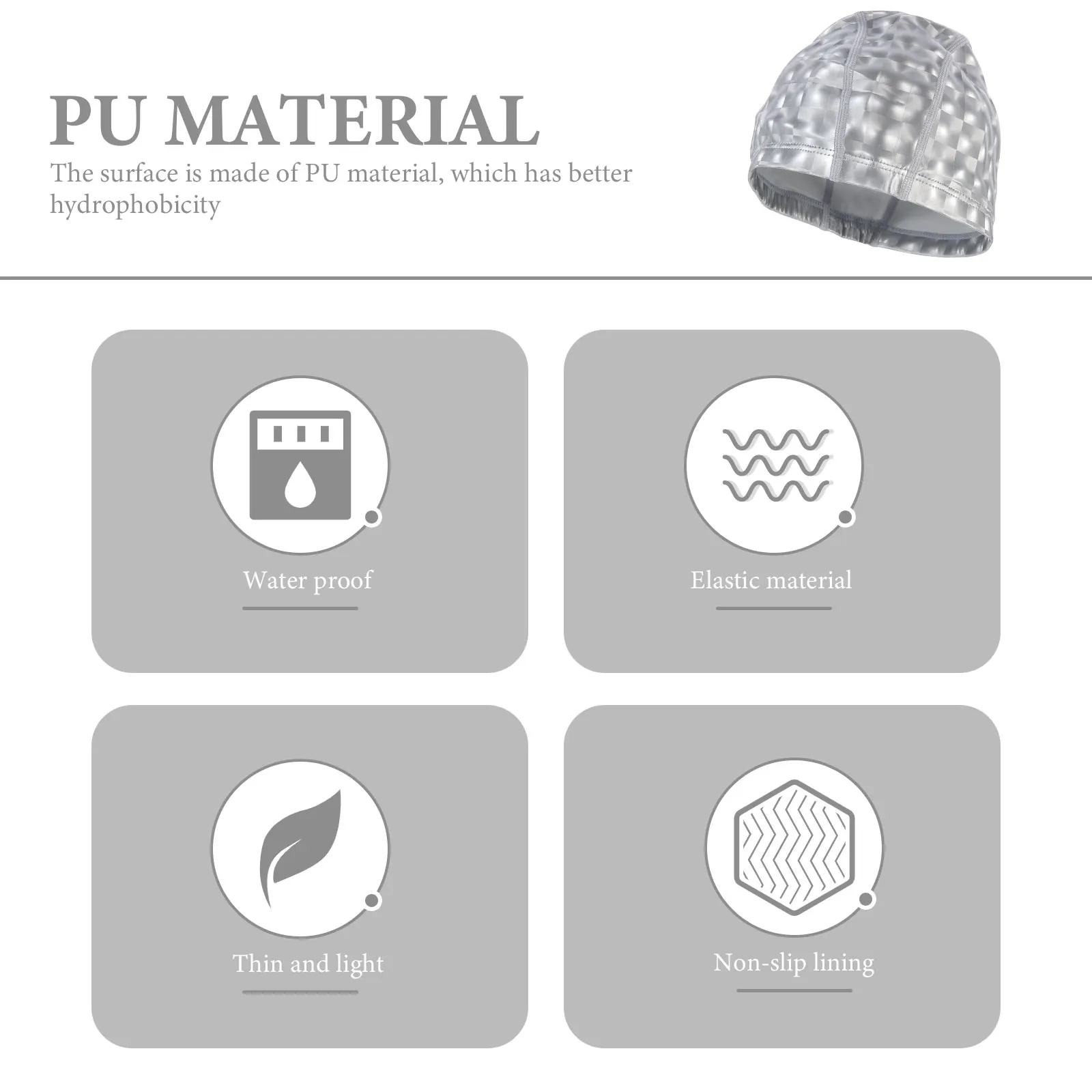 

Swimming Cap Caps for Women PU Hat Adult Supplies Hair Care Decorative Silver Long