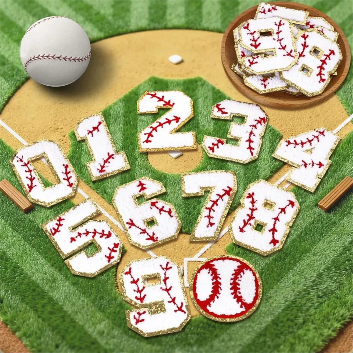 Time Saving 22 Pcs Baseball Number Patches Self Adhesive Baseball Patch Embroidered,2 Baseball Sew on Patch Game Day Stickers
