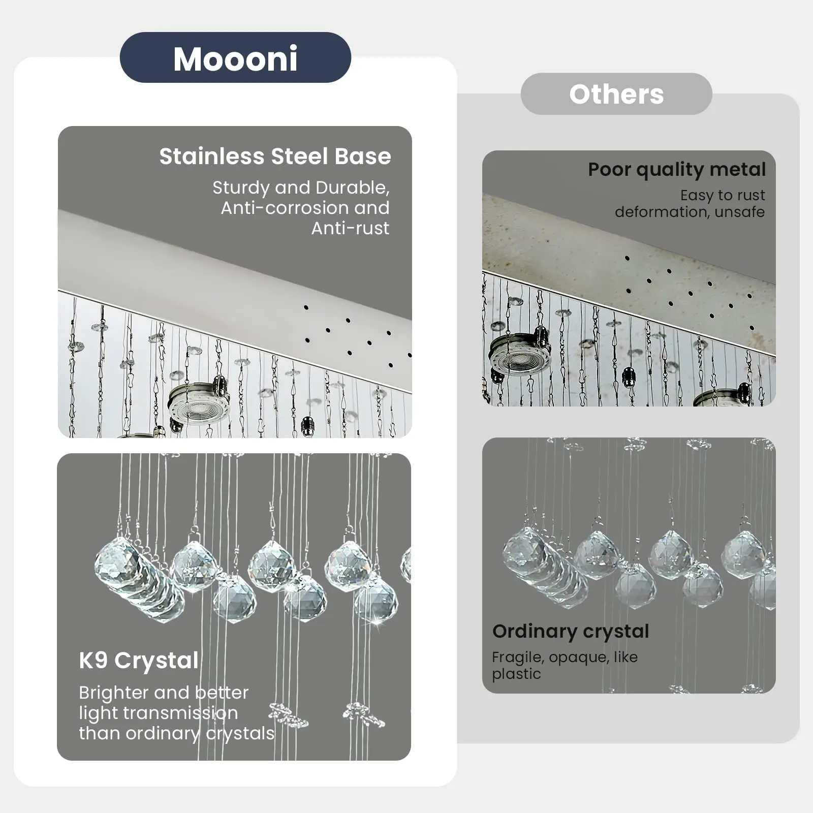 Modern Rectangular Crystal Chandelier Ceiling Lighting Fixture Raindrop Pendant Flush Mount Light for Dining Rooms Kitchen