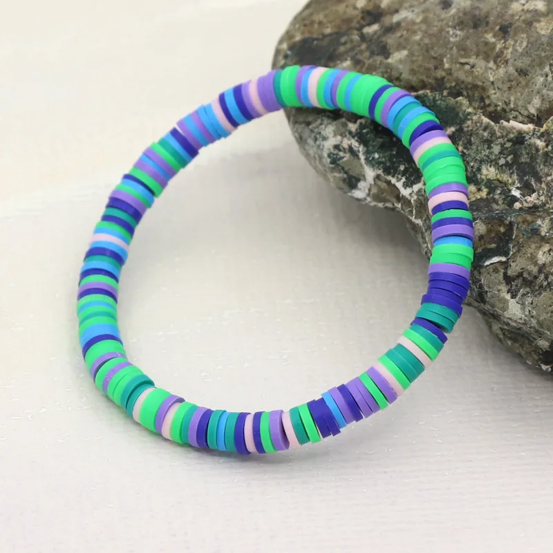 Colorful Polymer Clay Beaded Bracelet Bohemian Women Jewelry Mixed color Elastic Bracelet Beach Party Holiday Jewelry Wholesale