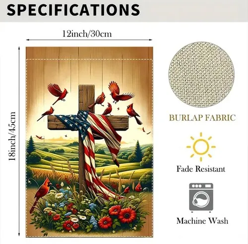 Garden flag, 12” x 18”, Jesus “Cross” For America, burlap polyester double-sided EYY IIX SSL