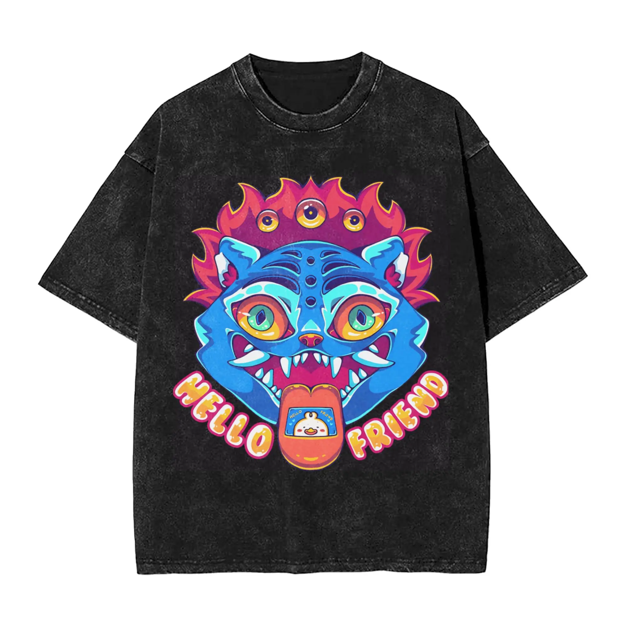 Men Kpop Demon Hunters T-Shirts HELLO FRIEND Clothing Summer Y2K Short Sleeve T Shirt Round Neck Harajuku Casual Tshirt Cheap