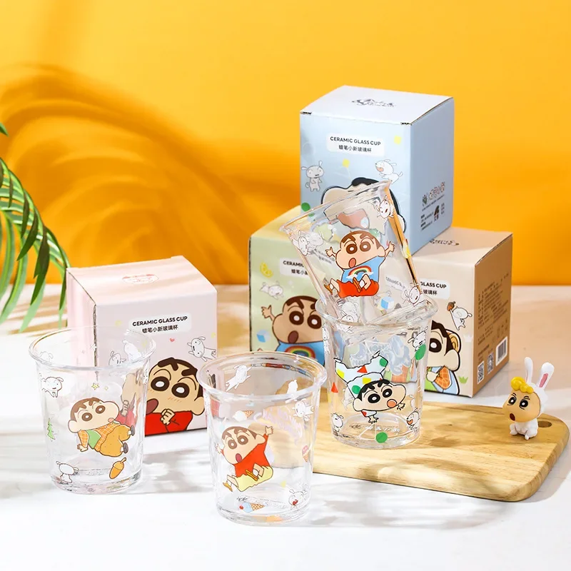 2024 New Arrival 300ml Anime Crayon Shin-Chan Cute Mouthwash Cup High Boron Silicon Glass Toothbrush Cup Drinking Cup