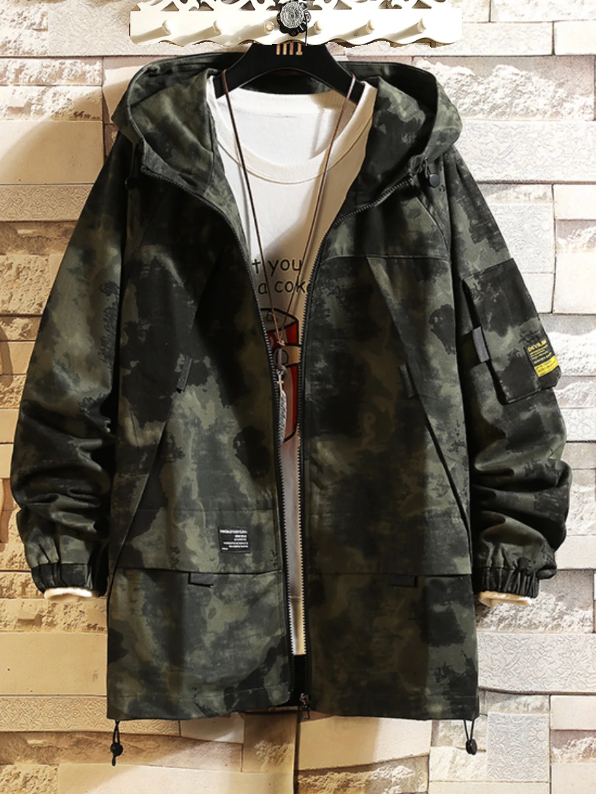 

Мужская куртка в американском ретро-стиле с камуфляжным принтом, весенне-осенняя, винтажная, в стиле милитари, рабочая, ветрозащитная, с длинными рукавами, на молнии