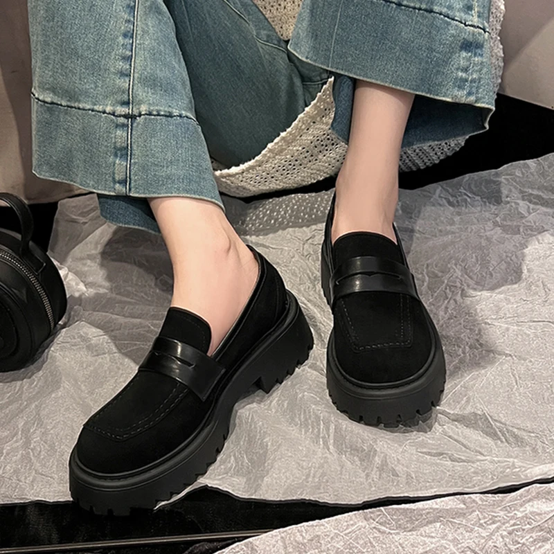 JOZHAMTA Vrouwen Casual Loafers Schoenen Vintage Echt Leer Dikke Hakken Platform Schoenen Klassieke 2025, Lente Kantoor Dame Maat 33-43