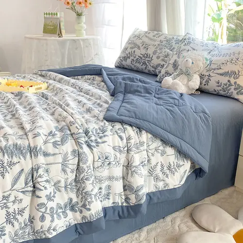 시원한 이중 레이어 거즈 이불, 에어컨 포함, 여름 쿨 이불 세트, 4 피스, 기계 세탁 가능 