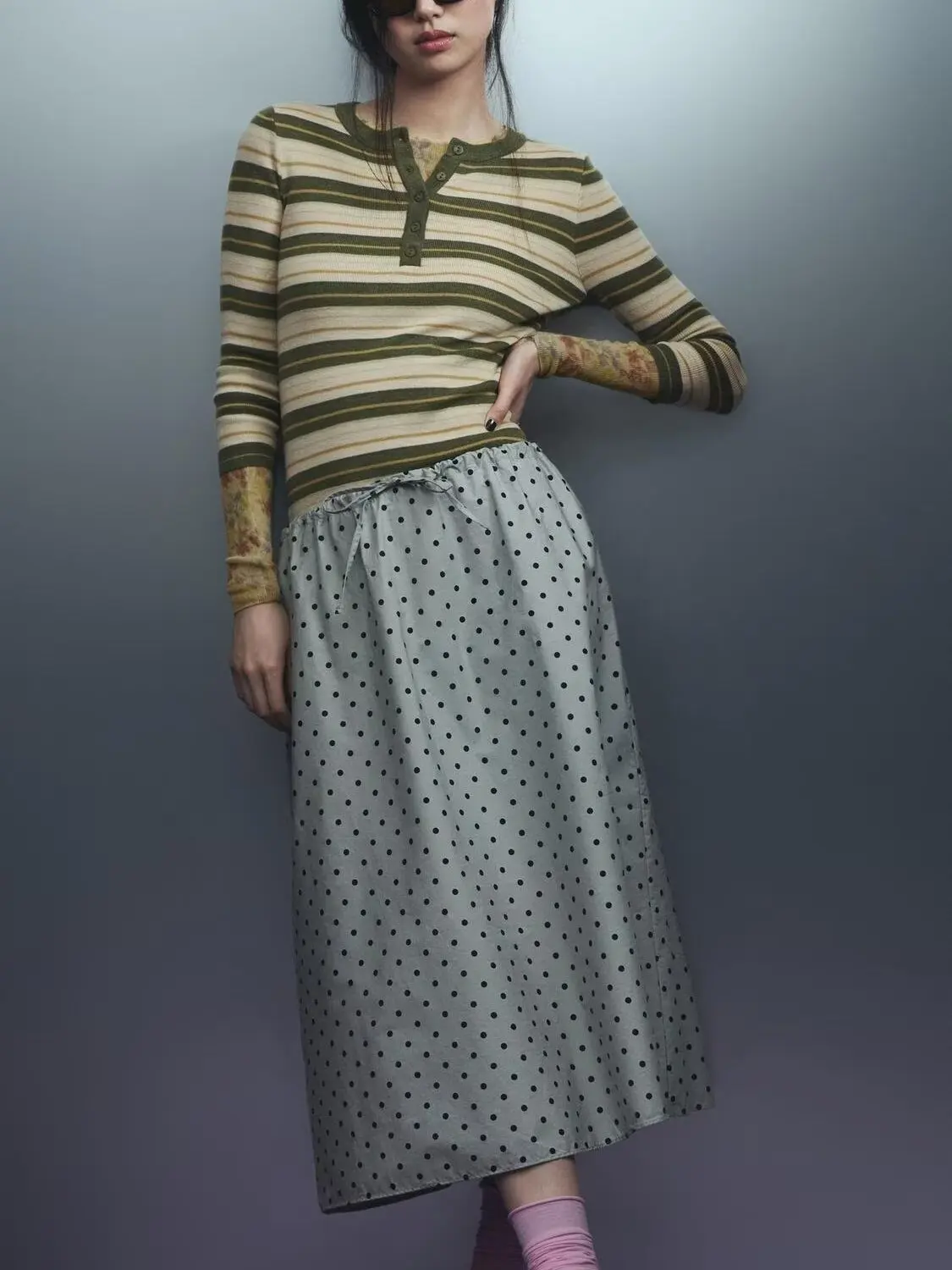 

New Summer Chinese Style Long Midi Skirt Polka Dot Vintage Women's Fashion 18-25 Years Old Suitable for Stage And Ethnic Wear