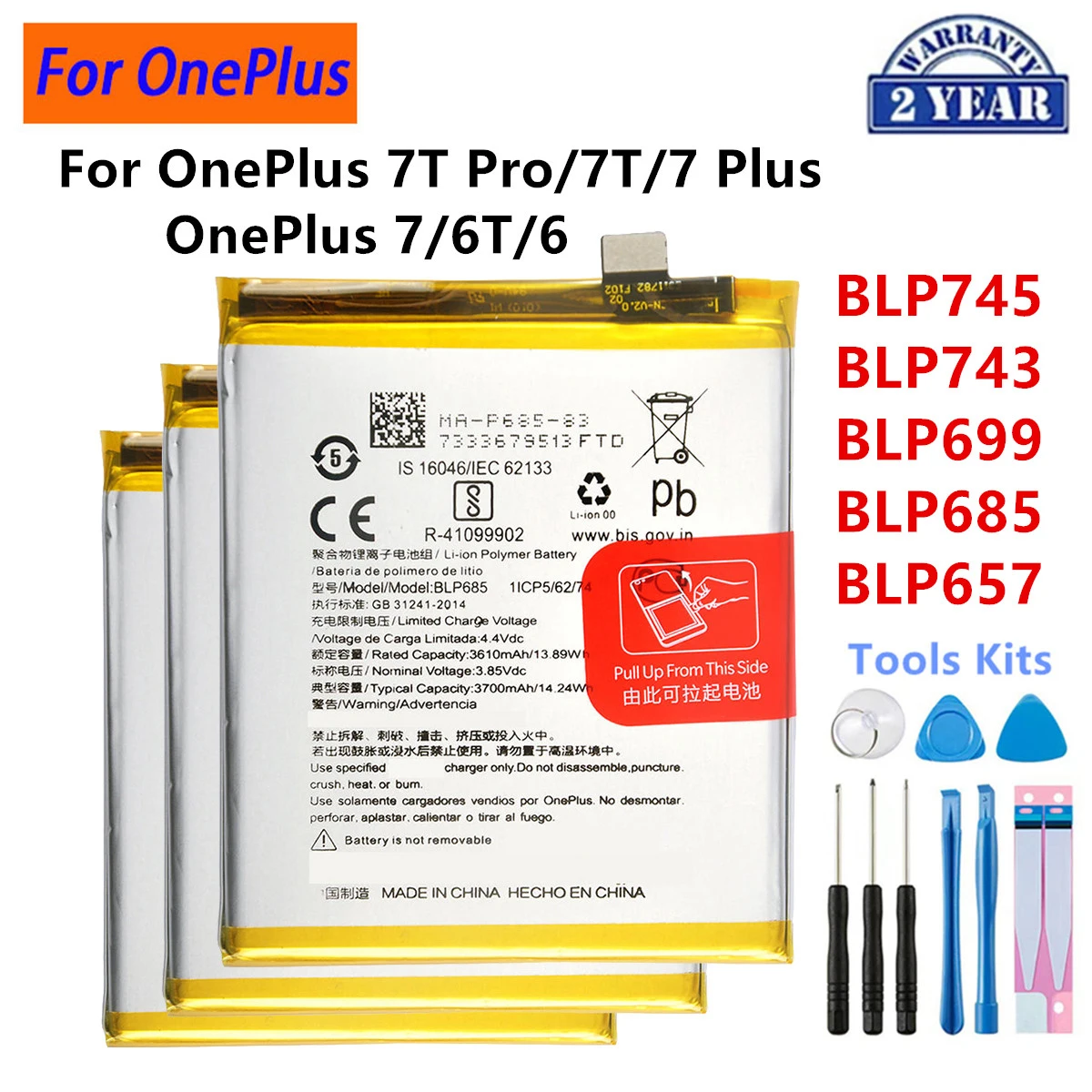 

Brand New BLP745 BLP743 BLP699 BLP685 BLP657 Replacement Battery For OnePlus 7 Plus OnePlus 7T Pro OnePlus 6T 6 Phone Batteries