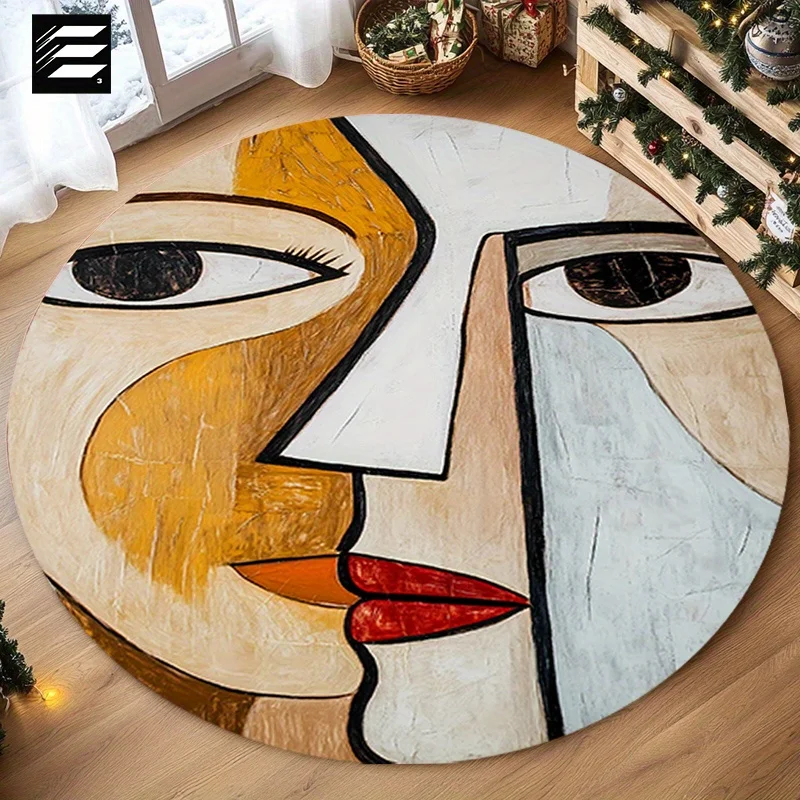 

Round Carpet Pattern Printing Abstract Face Bathroom Kitchen Living Room Bedroom Area Rug Soft and Comfortable Gift Decoration