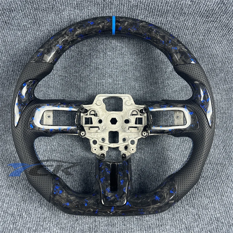 

Blue Forged Carbon Fiber Black Leather Steering Wheel for 2015 2016 2017 2018 2019 2020 2021 2022 F-ord M-ustang Car accessories