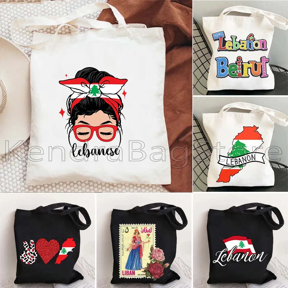 Beirut Lebanon Flag Map Lebanese Girl Love Heart Shoulder Canvas Totes Bags Shopping Customized Cute Gifts Beach Shopper Handbag