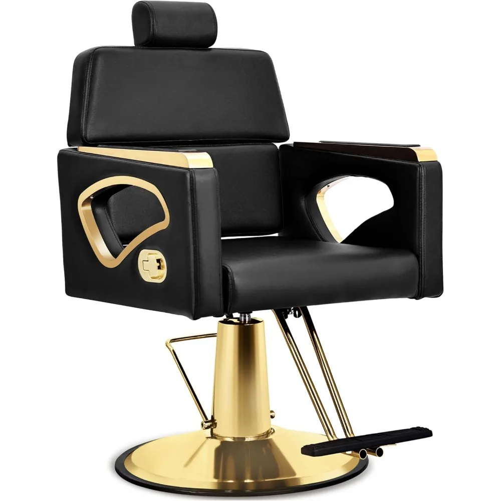 

Black Salon Chair for Hair Stylist, Reclining Barber Chair for Barbershop with Hydraulic Pump, 360° Swivel Multi-Function Hair S