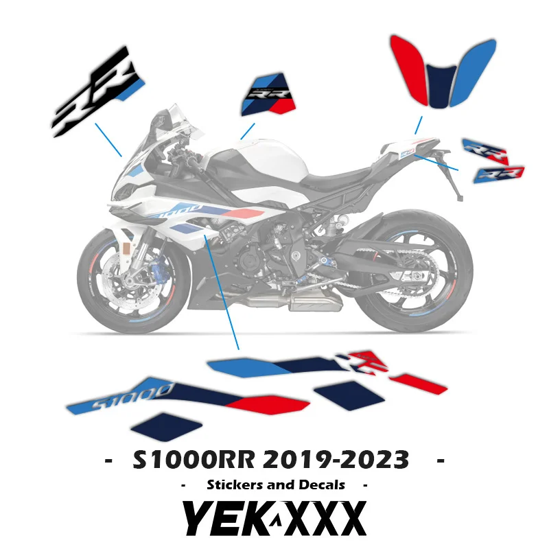 

For BMW S1000RR 2019-2023 Fairing Shell Sticker Decal Line Blue White Red Customized Full Car Stickers S1000RR RR 2023