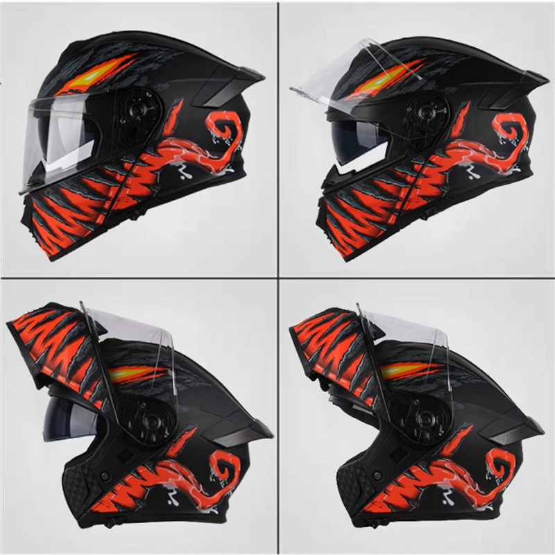 DOT Uchoose Approved Full Face Helmets Crash Motorbike Protective Gear Men Women Flip Up Helmet Motorcycle Visor Double Sun