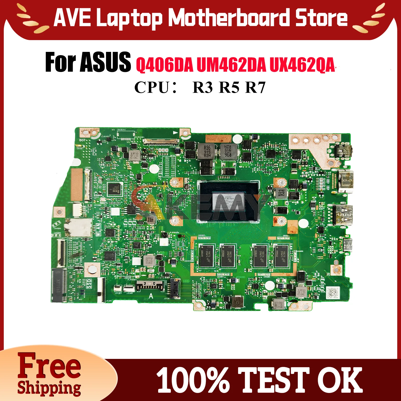 

UX462DA Материнская плата для ноутбука ASUS ZenBook Q406DA UX462DA UX462D UX462QA UM462DA Материнская плата с процессором R3 R5 R7 100% tests OK stk