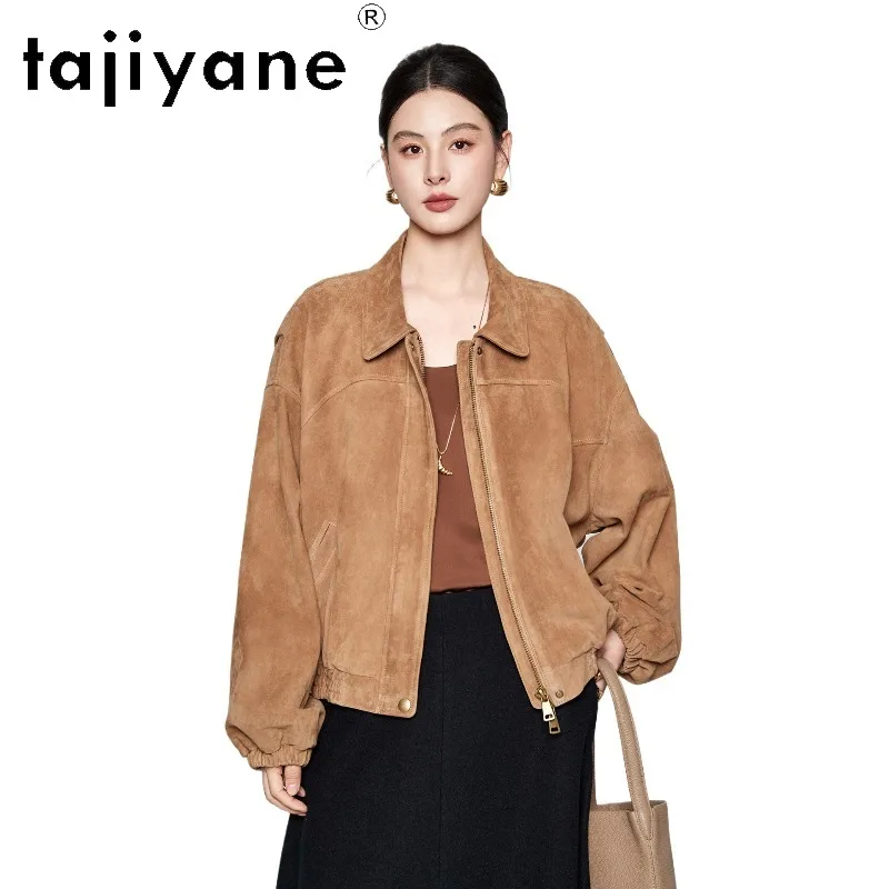 TAJIYANE Genuine Leather Jacket Woman Short Lapel Leather Coat Vintage Goatskin Suede Jackets for Woman Outerwear Spring Jaqueta
