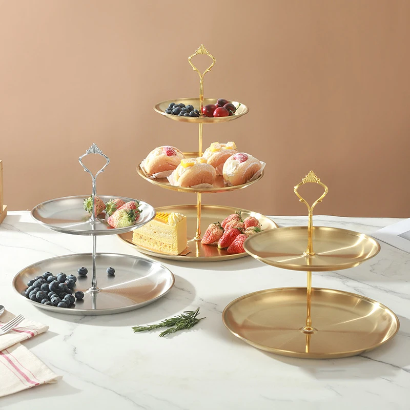 

2/3 Layer Stainless Steel Cake Stand Fruit Tray Restaurant Detachable Dessert Snack Candy Tray Weddings Birthdays Decoration