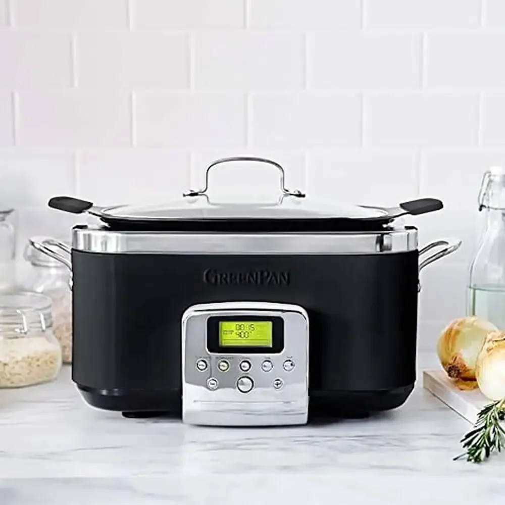 8-in-1 Programmable Slow Cooker 6QT Ceramic Nonstick Pot Stainless Steel Lid Safe & Healthy Recipe Book Included