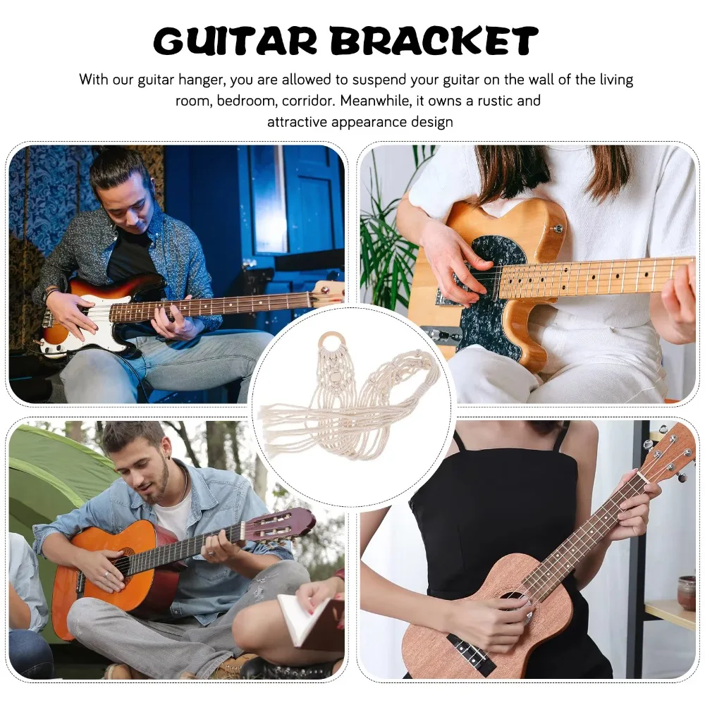 Bohemian Woven Guitar Wall Hanging Net Cotton Linen Stable Design Flower Pot Mesh Bag White Stand Storage Bag Wall Decor