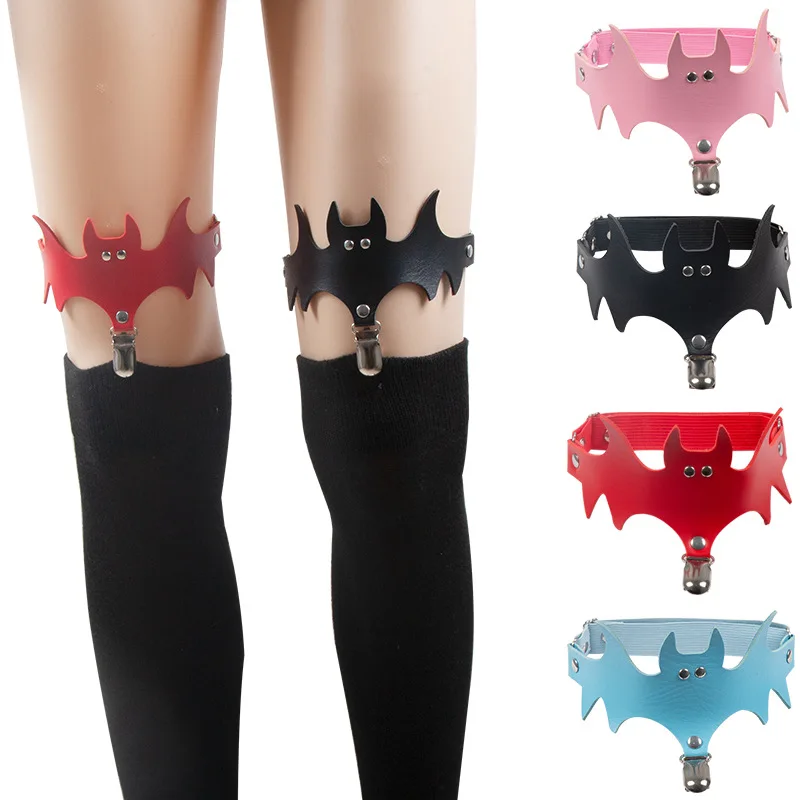 European and American punk style bat wings garter belt PU leather elastic belt leg ring sock belt clip decorative a