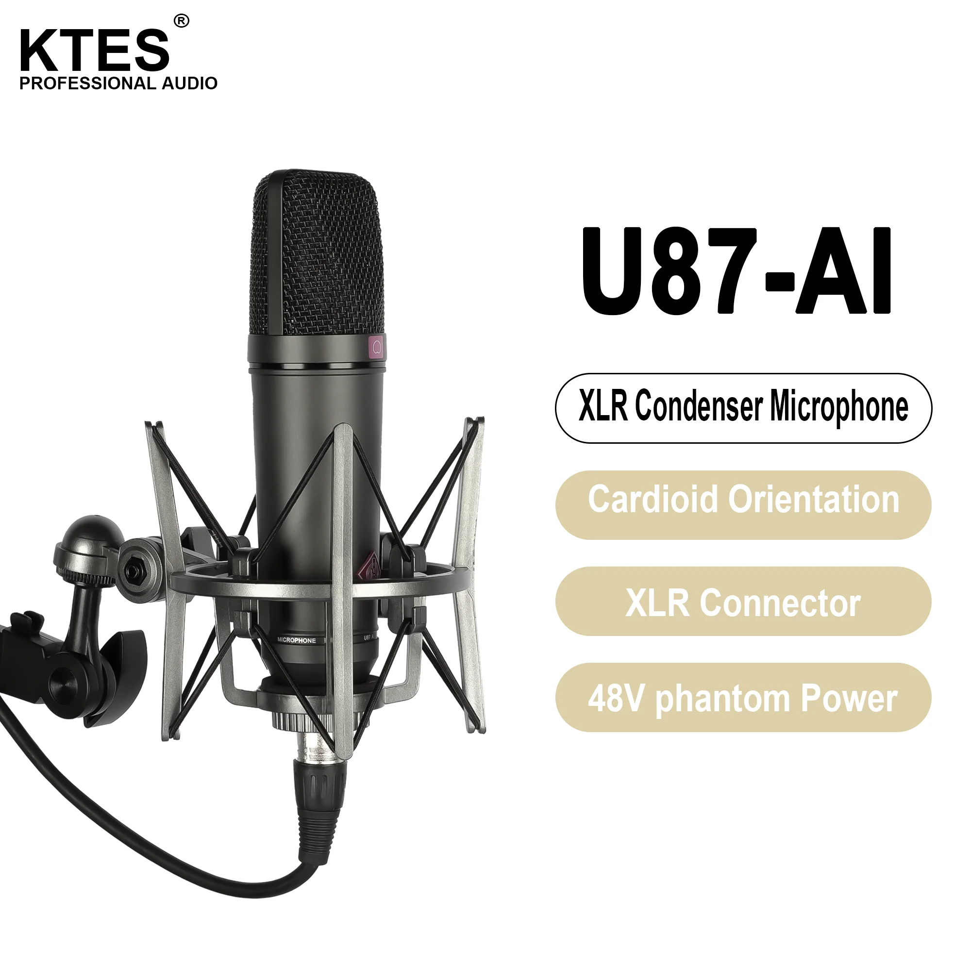 

Конденсаторный микрофон U87 AI с большой диафрагмой, студийный XLR-микрофон для записи вокала, подкастов, YouTube, прямых трансляций, озвучивания