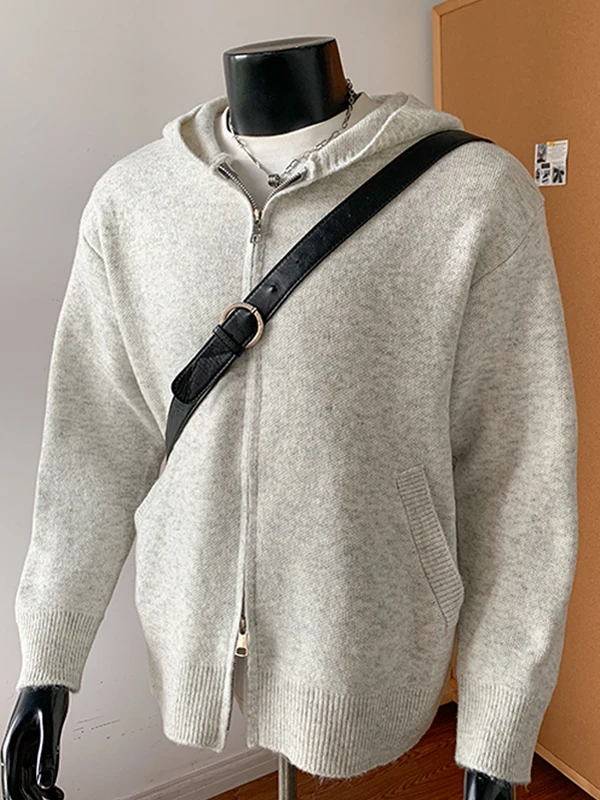 

Trendy Knitted Hooded Open Cardigan Men's Loose Fit American Retro Sle Winter Long Sve Zipper Jaet Casual Streetwear