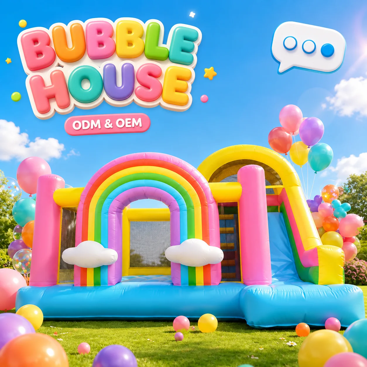 Rainbow Inflatable Bounce House With Slide, Heavy‑Duty PVC Jumping Castle for Festival Celebration, Indoor Outdoor Play